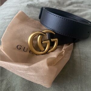 Gucci Black Belt with Gold GG Buckle